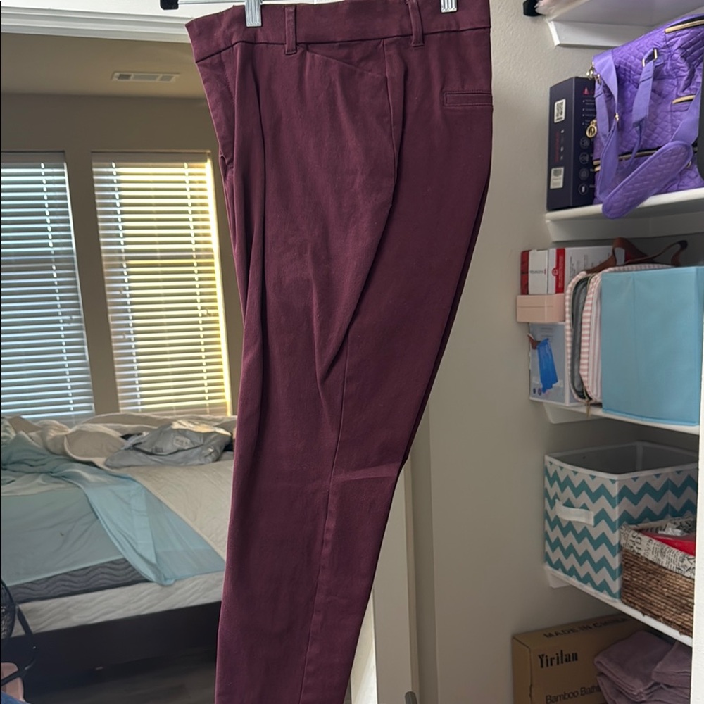 Old Navy Red Skinny Pants with Textured Fabric and Pleats